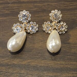 Vintage Gold and Pearl Floral Drop Earrings